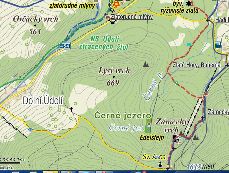 mapa - szlaki turystyczne Zlate Hory